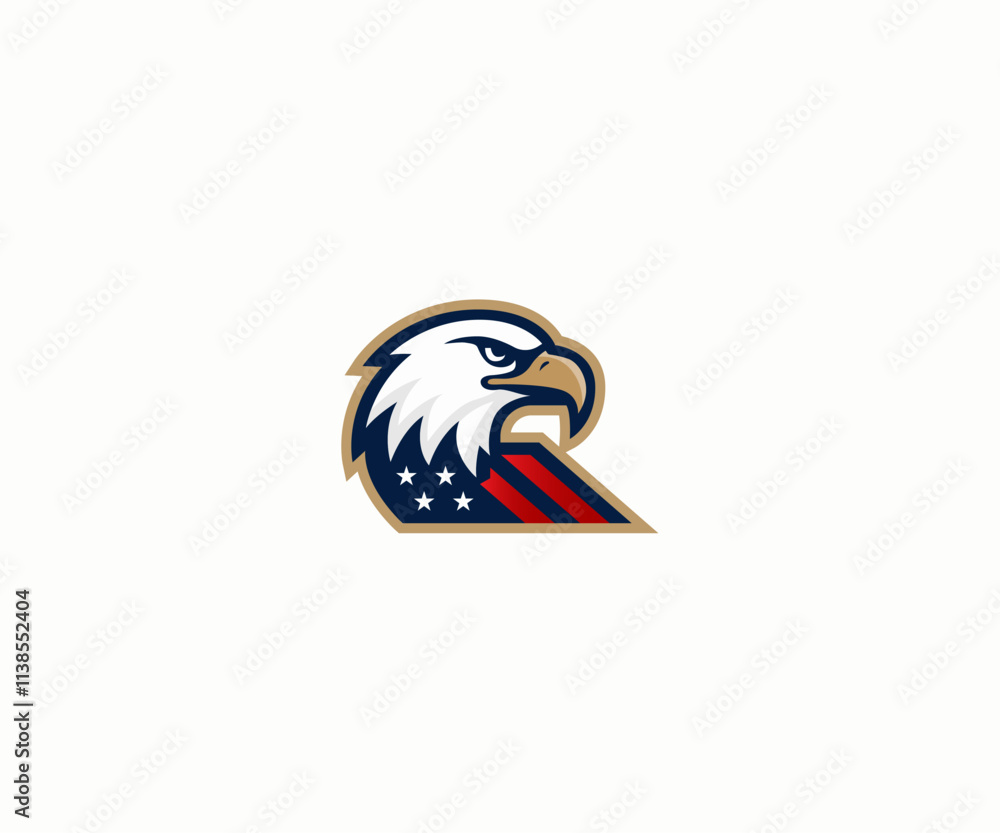 Vector graphic Illustration of eagle head with american flag, icon logo design template