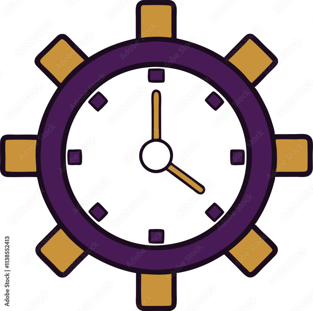Purple Clock Design, Time Management, Round Gear, Schedule, Punctuality, Efficiency, Organization, D