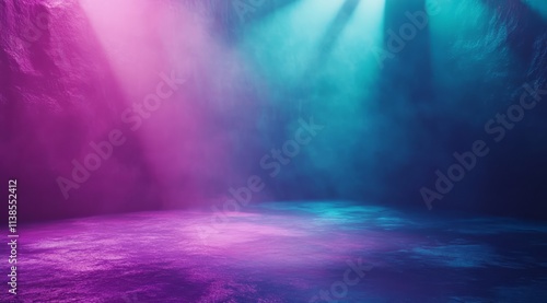 Vivid Pink and Teal Lit Cave Interior Scene