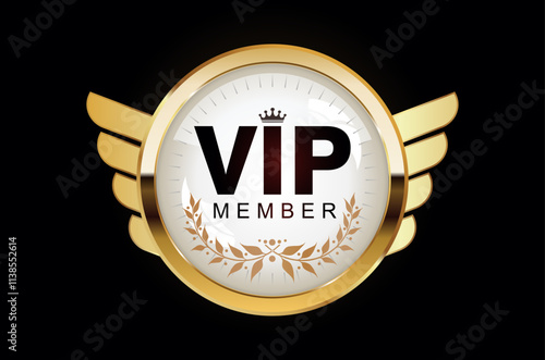 VIP membership golden label or badge stock illustration isolated on black background 