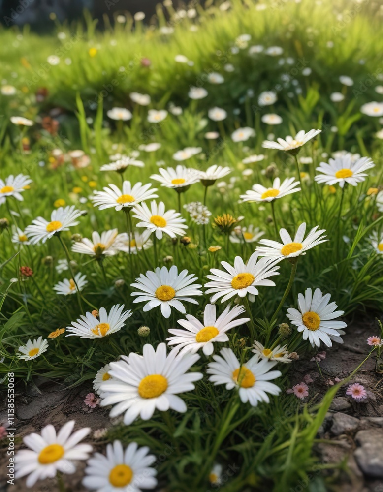 Fototapeta premium A postcard with no address found between daisies and grass, summer, daisies