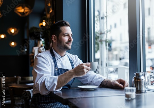 Chef taking a coffee break at a cafe