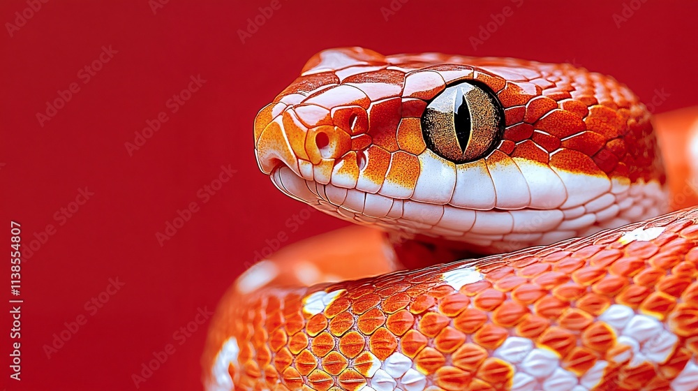 A striking close-up of a red and white corn snake, perfect for New Year 2025 celebrations, evoking mystery and fascination with its vibrant colors and textures. A striking close-up of a red and white corn snake, perfect for New Year 2025 celebrations, evoking mystery and fascination with its vibrant colors and textures.