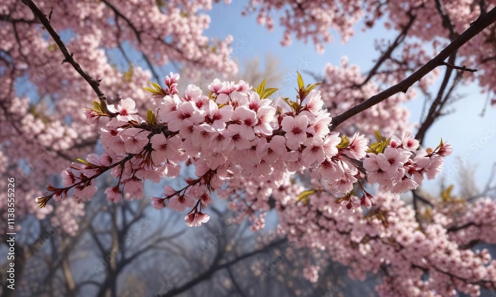 Cherry tree branches covered in blossoms and leaves during spring, trees, branch, blossom Cherry tree branches covered in blossoms and leaves during spring, trees, branch, blossom