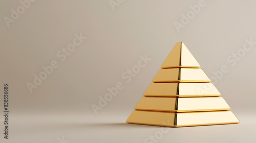 Holographic pyramid representing wealth accumulation and financial stability crafted from gold bars, elegantly displayed with stunning reflective lighting features