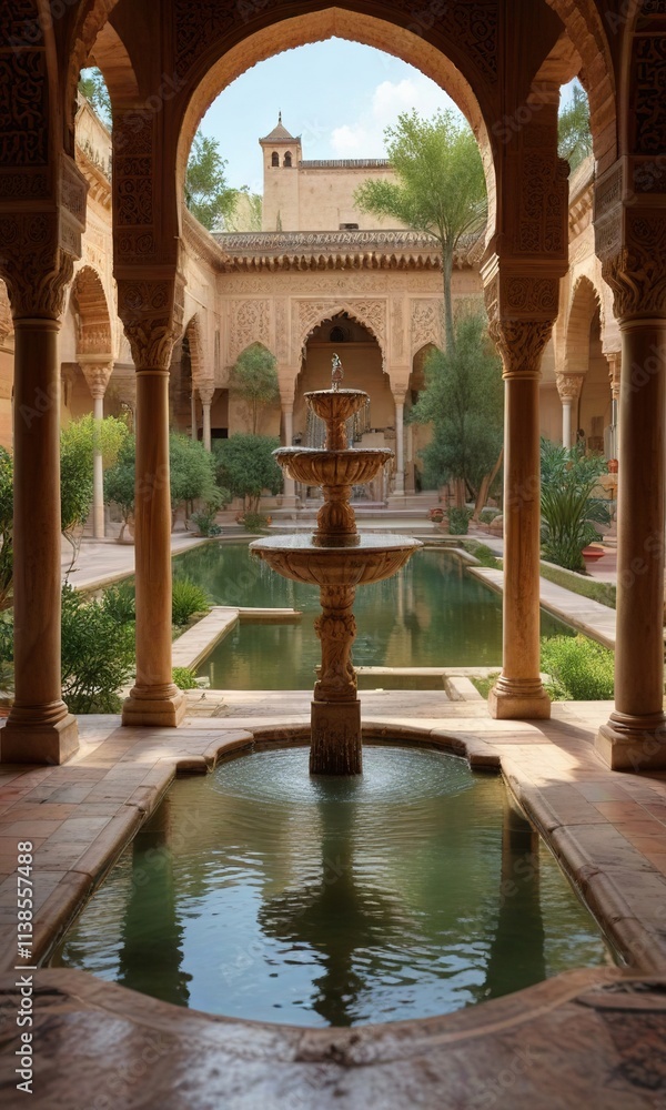 Fototapeta premium Ornate fountains in Alhambra's palace grounds, alhambra, decorative, granada