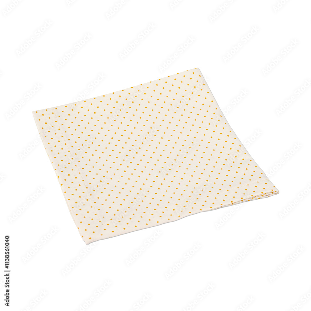 Folded light brown tissue napkin with brown dots isolated over white background Folded light brown tissue napkin with brown dots isolated over white background