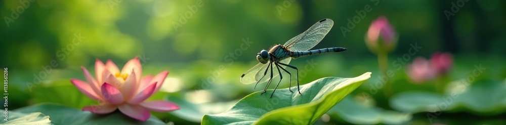 dragonfly surveys its surroundings from lotus, nature, still dragonfly surveys its surroundings from lotus, nature, still