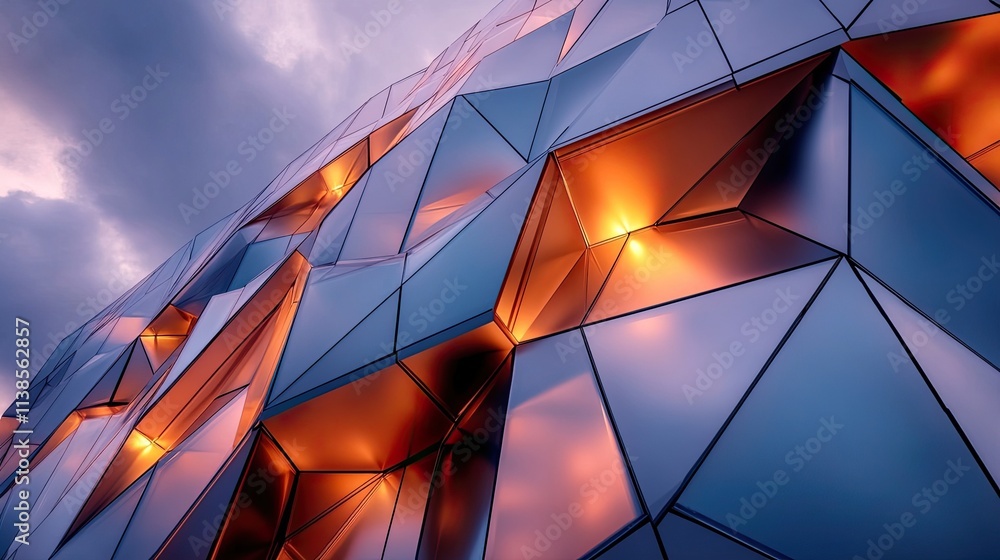 Fototapeta premium A dynamic facade made of interlocking triangles and sharp edges. 