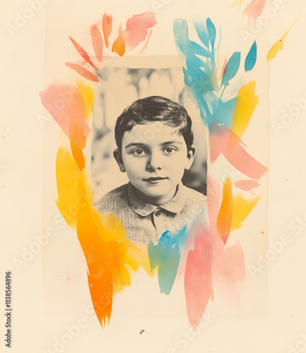 portrait: 1940s boy, hand-colored photograph