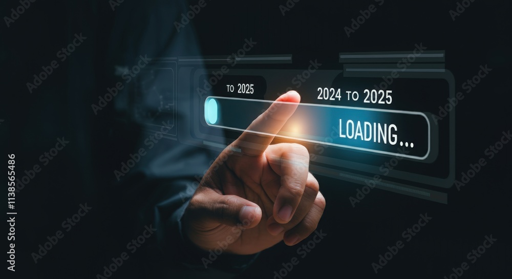 Businessman touching to downloading bar to change 2024 to 2025 year for change and preparation new business year concept Businessman touching to downloading bar to change 2024 to 2025 year for change and preparation new business year concept
