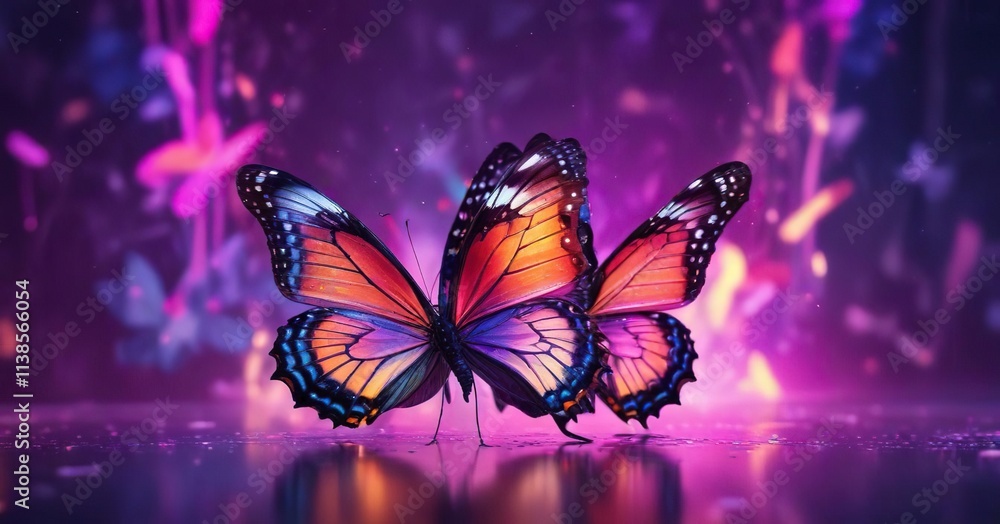 Delicate butterfly on an abstract background with neon colors, colorful, playful, abstract Delicate butterfly on an abstract background with neon colors, colorful, playful, abstract
