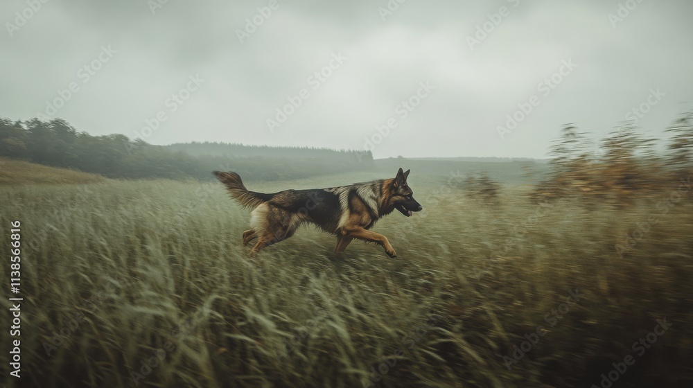 Elegant German Shepherd running gracefully in lush green field Elegant German Shepherd running gracefully in lush green field