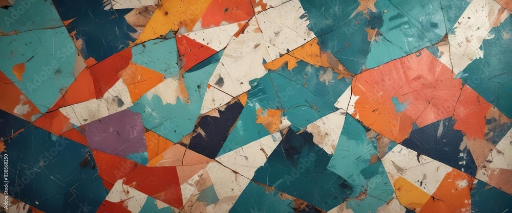 Fototapeta premium Distressed background with cracked and peeling paint in a geometric pattern , textured background, decayed paint