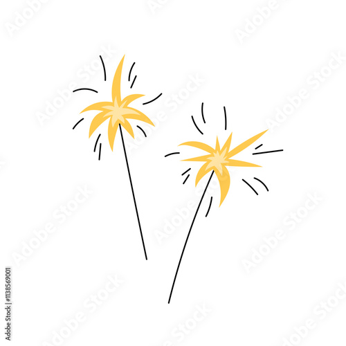 Sparklers cute vector hand drawn illustration. Festive handheld sparkling sticks isolated design element