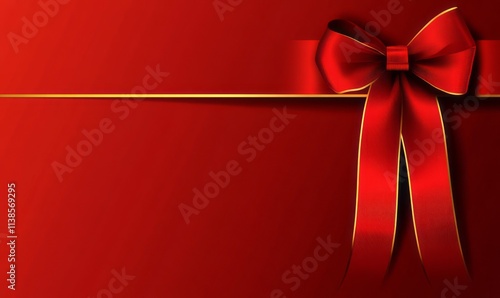 Red background with elegant gold edged ribbon bow photo