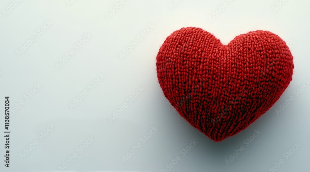 Heart shaped red yarn decoration on a light textured background for creative projects Heart shaped red yarn decoration on a light textured background for creative projects