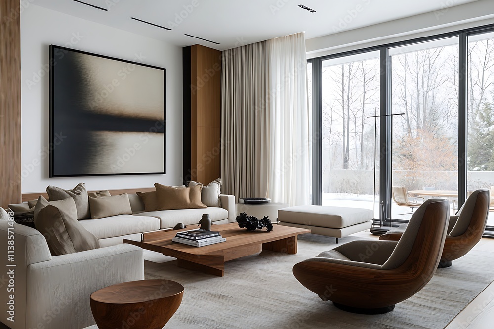 Fototapeta premium Beautiful Modern Living room Interior with furniture's ,mockup frame , posters, wall -3d Rendering