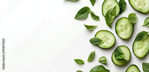 Wallpaper Mural Fresh cucumber slices arranged on a clean white surface for culinary use Torontodigital.ca