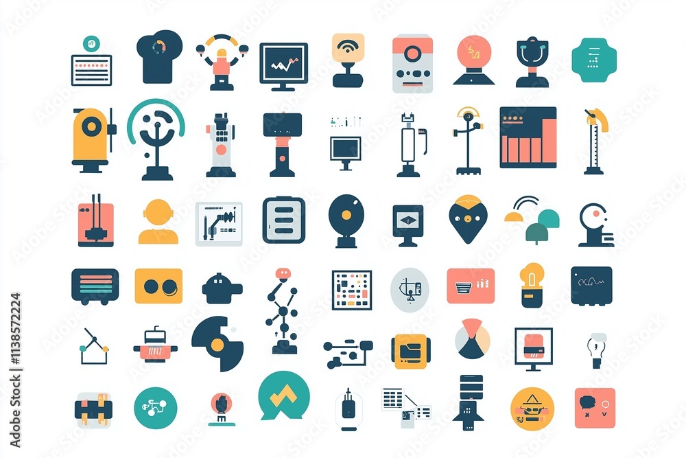 Set of 100 Technology Icons: Industry 4.0 and Future Factory Concepts with 5G, AI, IoT, and More Set of 100 Technology Icons: Industry 4.0 and Future Factory Concepts with 5G, AI, IoT, and More