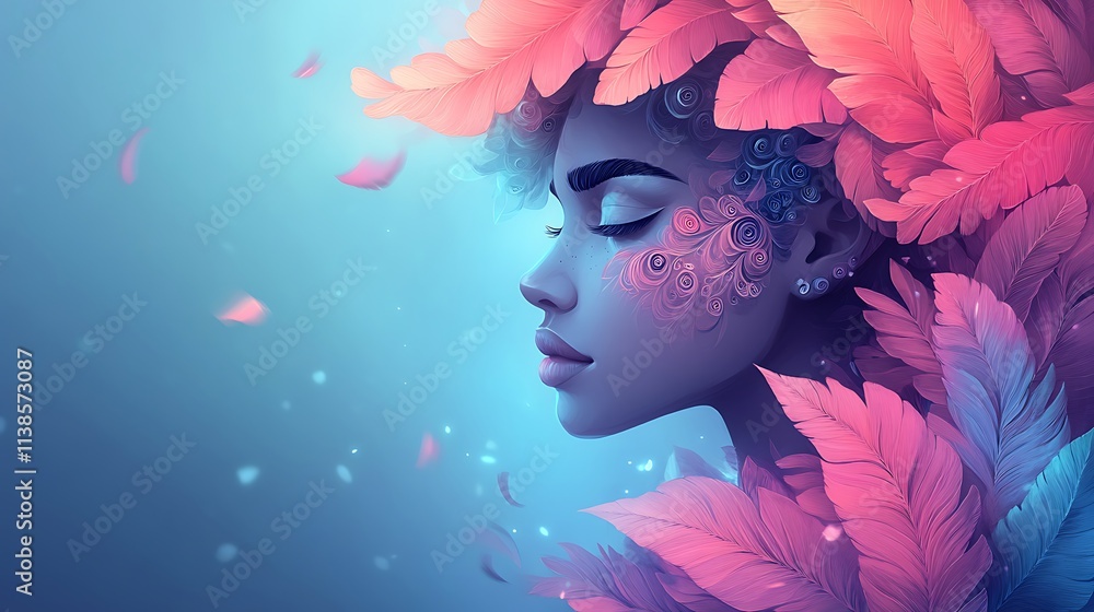Surreal pastel quilling portrait of a man with patterns shaped like feathers adorning his shoulders Surreal pastel quilling portrait of a man with patterns shaped like feathers adorning his shoulders