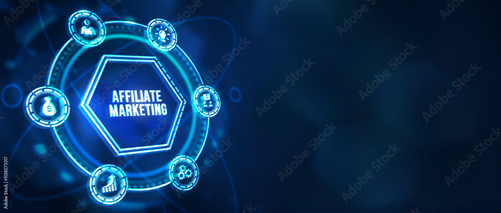 Fototapeta premium Internet, business, Technology and network concept. AFFILIATE MARKETING. 3d illustration
