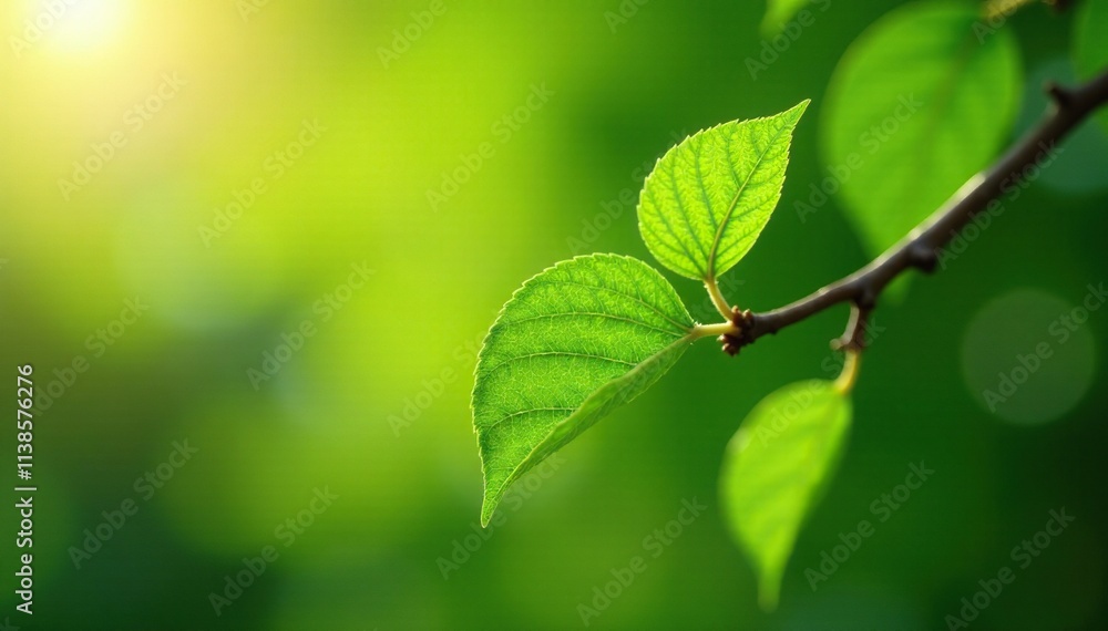 Fresh green leaf on a branch in morning light, tree, branch Fresh green leaf on a branch in morning light, tree, branch