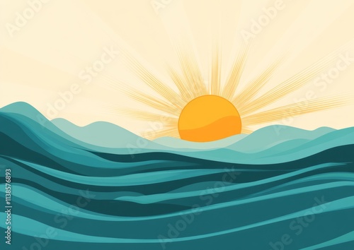 Sunrise Over Rolling Teal O...