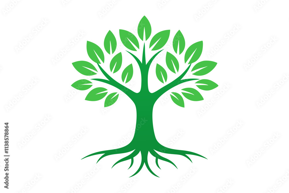 Logo of a green tree with roots and leaves. Vector illustration icon isolated on white background. Logo of a green tree with roots and leaves. Vector illustration icon isolated on white background.