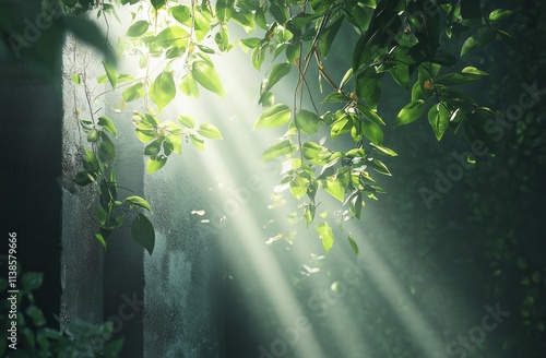Sunbeams Illuminate Lush Gr...