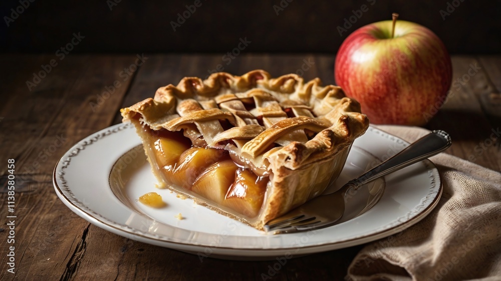 Slice of delicious fresh baked Rustic Apple Pie Slice of delicious fresh baked Rustic Apple Pie