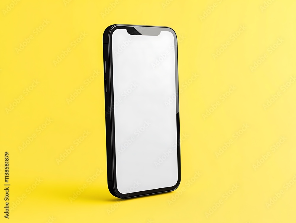 Blank smartphone front mockup isolated on a solid vibrant yellow background Blank smartphone front mockup isolated on a solid vibrant yellow background