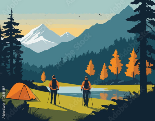 vector illustration of outdoor adventuring in the wild