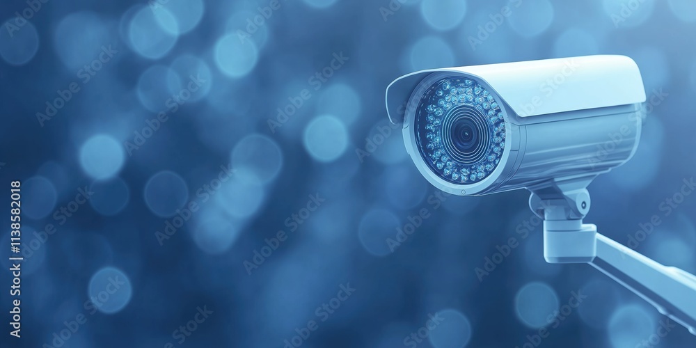 Security camera watching over area, emphasizing surveillance, vigilance, and modern-day digital control. Security camera watching over area, emphasizing surveillance, vigilance, and modern-day digital control.