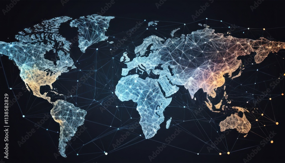 Fototapeta premium worldwide network connection, digital art illustration, Generative AI