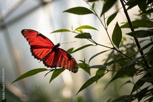 butterfly Solo Backlit red butterfly on a stalk of leaves