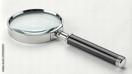 Focus on magnifying glass exploring details indoor setting product photography minimalist environment close-up view for seo impact photo