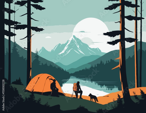 vector illustration of outdoor adventuring in the wild