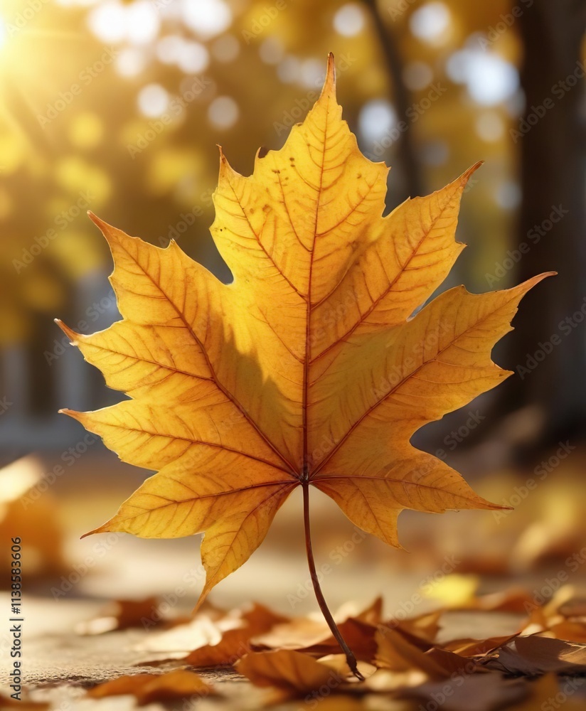 Macro of a maple leaf against an autumnal background with warm golden light, maple leaf, nature, foliage macro Macro of a maple leaf against an autumnal background with warm golden light, maple leaf, nature, foliage macro