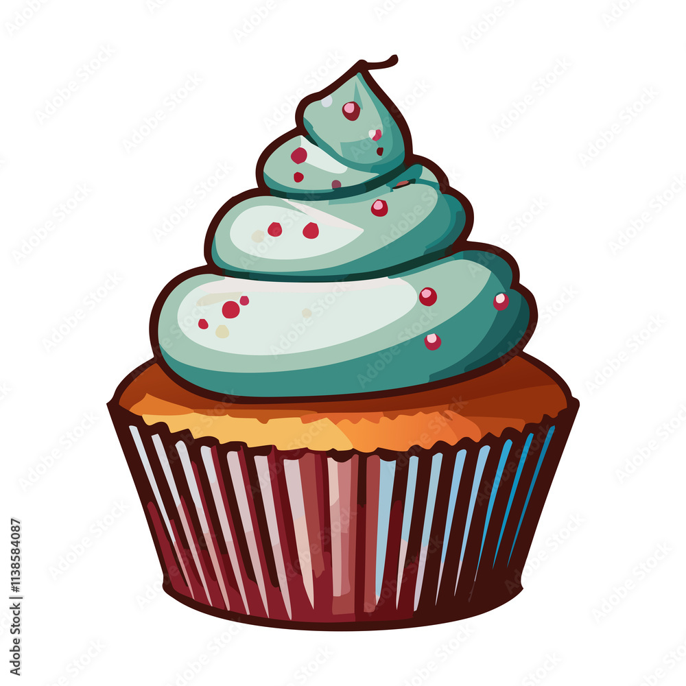 Vector Illustration of a Cupcake with Mint Frosting and Red Sprinkles – Delicious Dessert Clipart Vector Illustration of a Cupcake with Mint Frosting and Red Sprinkles – Delicious Dessert Clipart