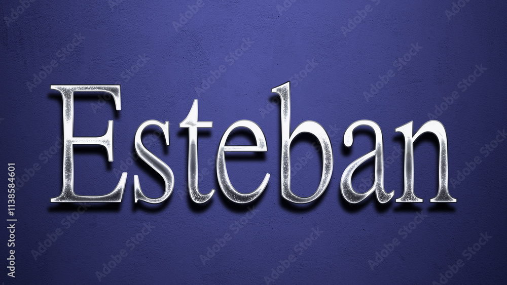 3D Chrome name design of Spanish name Esteban on blue Background. 3D Chrome name design of Spanish name Esteban on blue Background.