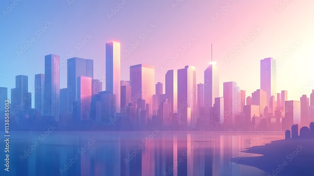 Futuristic cityscape with sleek minimal buildings bathed in soft ambient light Futuristic cityscape with sleek minimal buildings bathed in soft ambient light