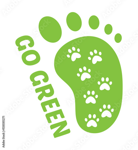 Go green. Green eco-friendly human footprints with animal prints. Eco-green footprints icon.