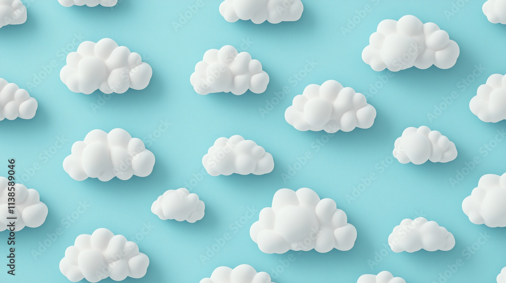 Cloud Nine: A whimsical pattern of fluffy white clouds against a calming blue backdrop. Cloud Nine: A whimsical pattern of fluffy white clouds against a calming blue backdrop.