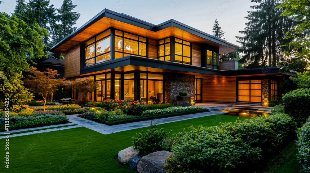 Modern Two-Story Villa with Steel Structure, Wooden Materials, and Glass Windows Modern Two-Story Villa with Steel Structure, Wooden Materials, and Glass Windows