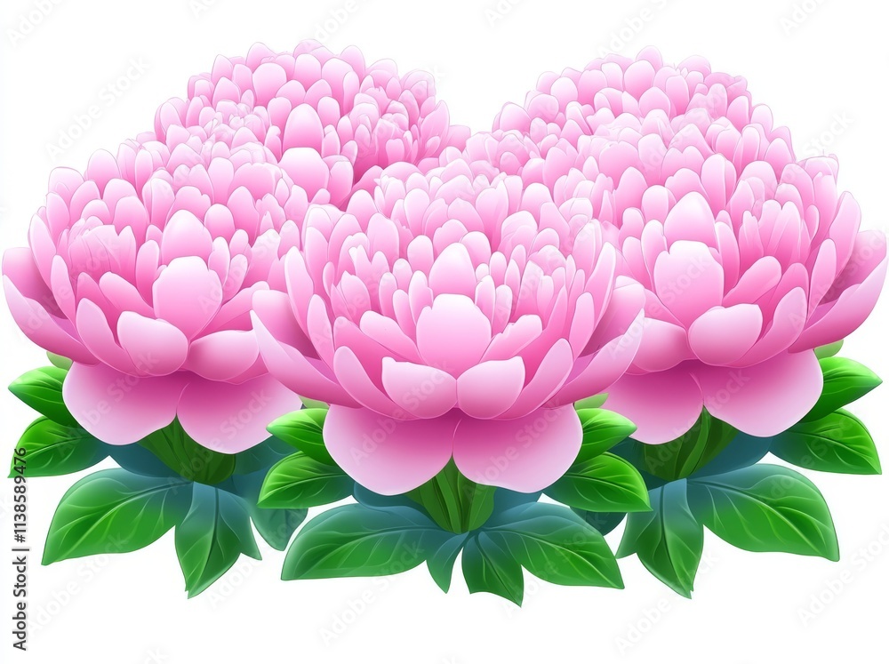 Isolated on a white backdrop, a vibrant arrangement of pink roses. Rendered in acrylic, these elegant flower elements can be used for prints, cards, posters, banners, wrappers, or surfaces.