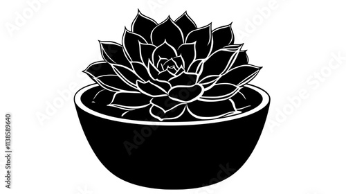 Echeveria with a dense rosette of fleshy leaves in a container garden, Vectorized Plant Art