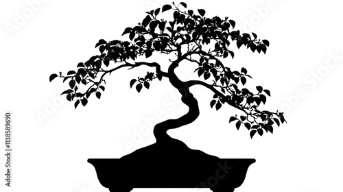 Elm bonsai with small leaves in informal upright style, Vectorized Plant Art
