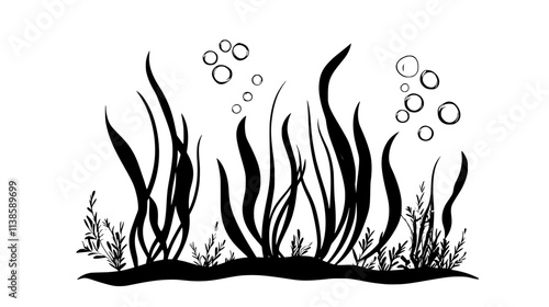 Eelgrass underwater in a coastal marine environment, Vectorized Plant Art