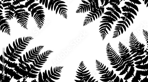 Fern fronds unfurling in dappled sunlight through the canopy, Vectorized Plant Art